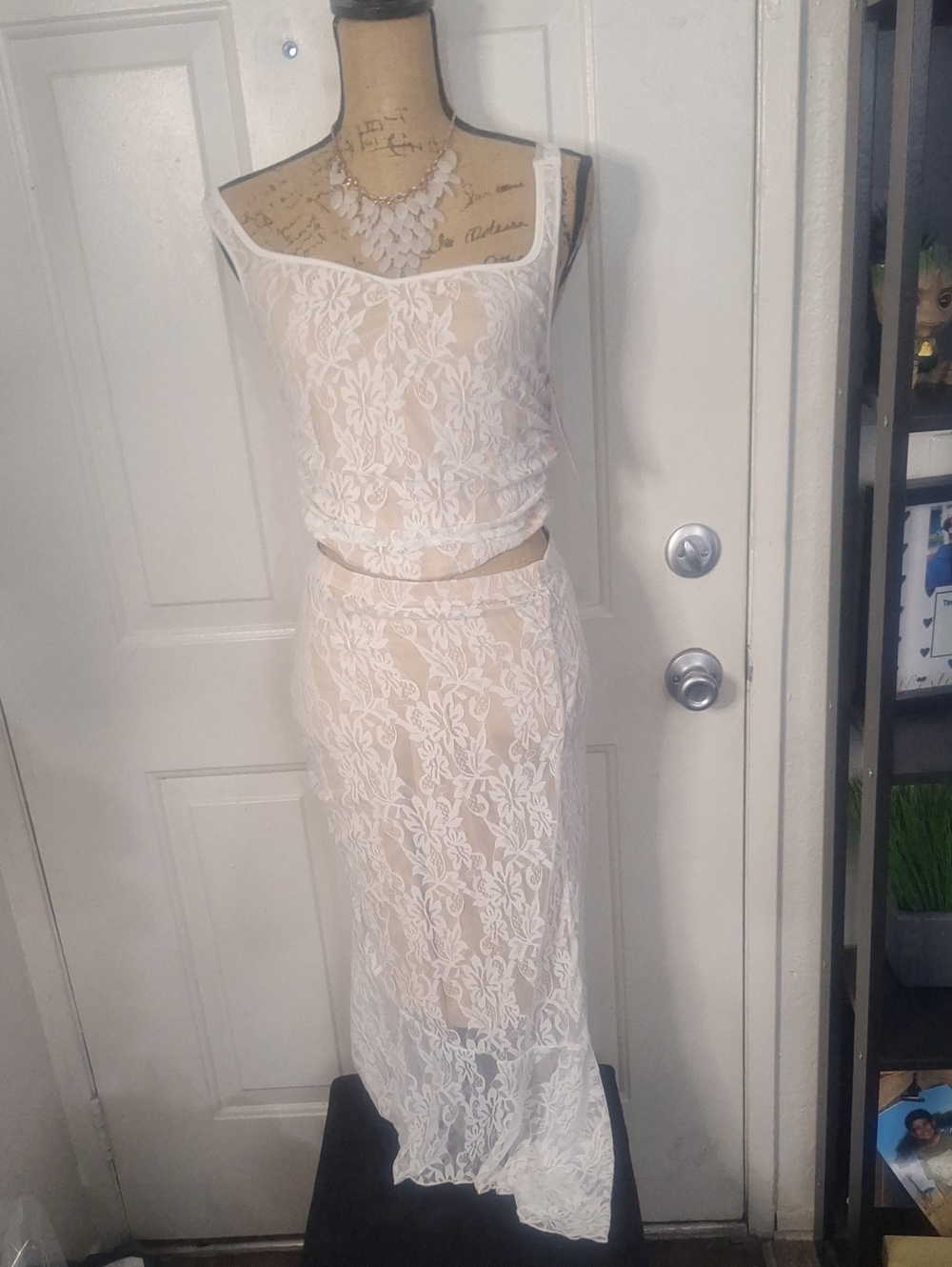 SHEIN White Lace Two-Piece Maxi Dress Set